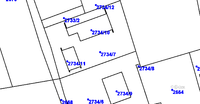 Parcela st. 2734/7 v KÚ Jaktař, Katastrální mapa