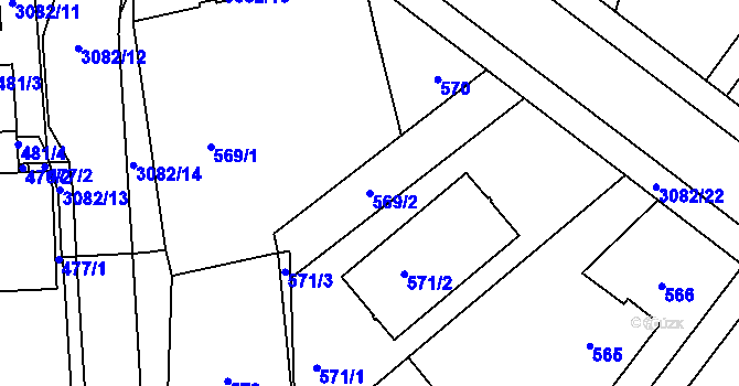 Parcela st. 569/2 v KÚ Jaktař, Katastrální mapa