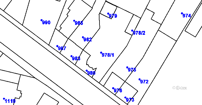 Parcela st. 978/1 v KÚ Jaktař, Katastrální mapa