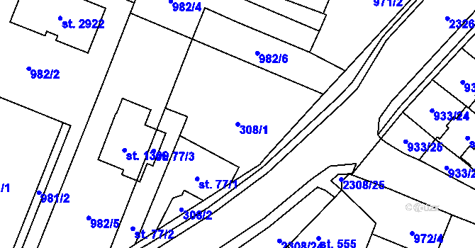 Parcela st. 308/1 v KÚ Kateřinky u Opavy, Katastrální mapa