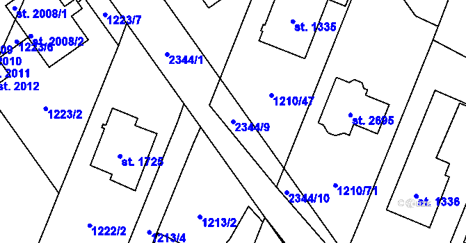 Parcela st. 2344/9 v KÚ Kateřinky u Opavy, Katastrální mapa