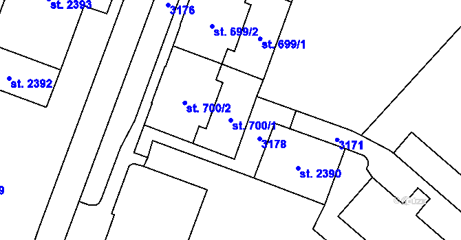 Parcela st. 700/1 v KÚ Kateřinky u Opavy, Katastrální mapa