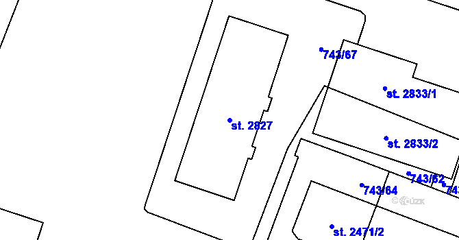 Parcela st. 2827 v KÚ Kateřinky u Opavy, Katastrální mapa