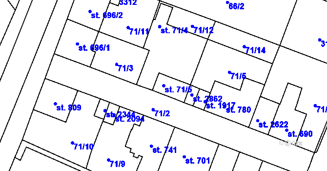 Parcela st. 71/5 v KÚ Kateřinky u Opavy, Katastrální mapa