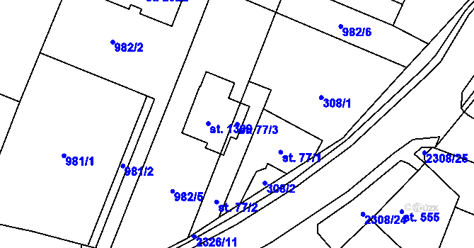 Parcela st. 77/3 v KÚ Kateřinky u Opavy, Katastrální mapa