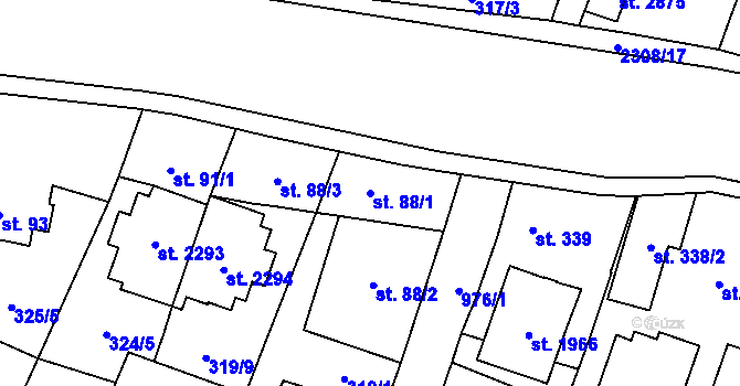 Parcela st. 88/1 v KÚ Kateřinky u Opavy, Katastrální mapa