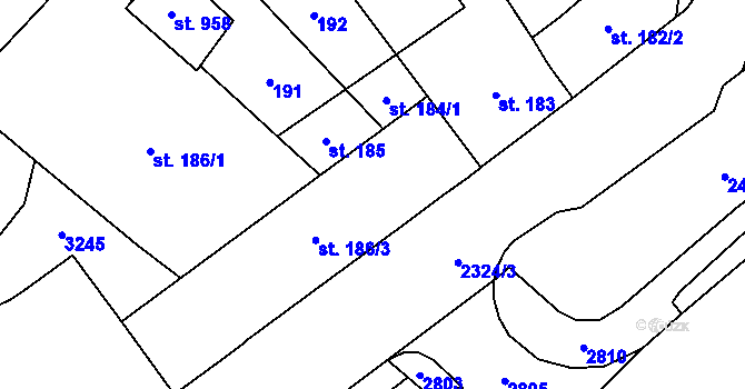 Parcela st. 186/3 v KÚ Kateřinky u Opavy, Katastrální mapa