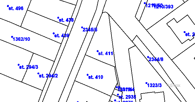 Parcela st. 411 v KÚ Kateřinky u Opavy, Katastrální mapa