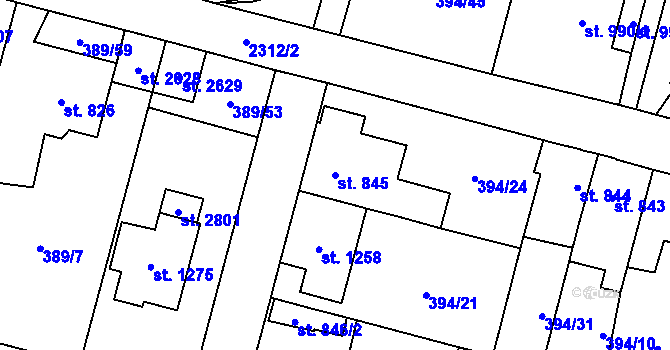 Parcela st. 845 v KÚ Kateřinky u Opavy, Katastrální mapa