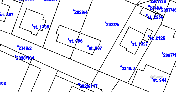Parcela st. 987 v KÚ Kateřinky u Opavy, Katastrální mapa