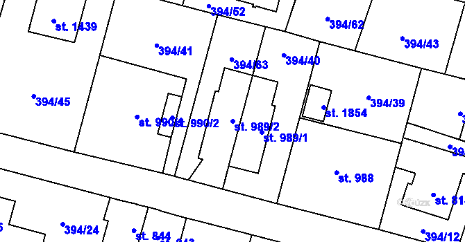 Parcela st. 989/2 v KÚ Kateřinky u Opavy, Katastrální mapa
