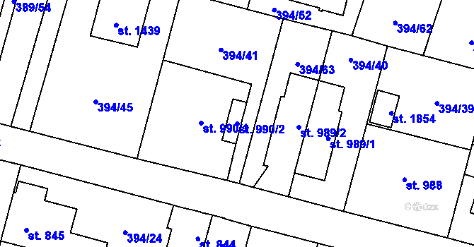 Parcela st. 990/2 v KÚ Kateřinky u Opavy, Katastrální mapa