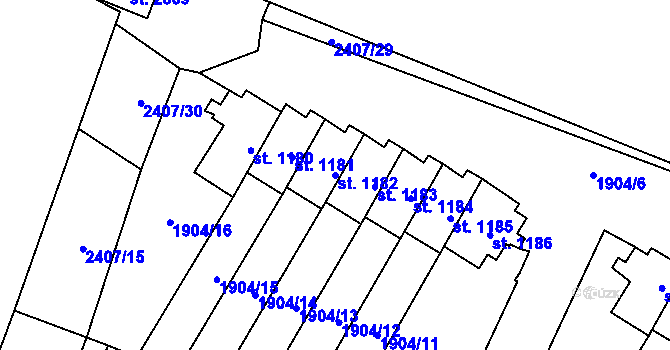 Parcela st. 1182 v KÚ Kateřinky u Opavy, Katastrální mapa