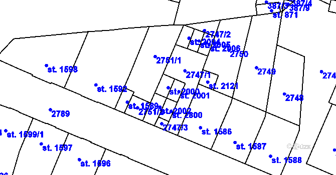 Parcela st. 2000 v KÚ Kateřinky u Opavy, Katastrální mapa
