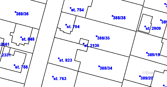 Parcela st. 2136 v KÚ Kateřinky u Opavy, Katastrální mapa