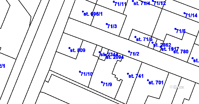 Parcela st. 2344 v KÚ Kateřinky u Opavy, Katastrální mapa