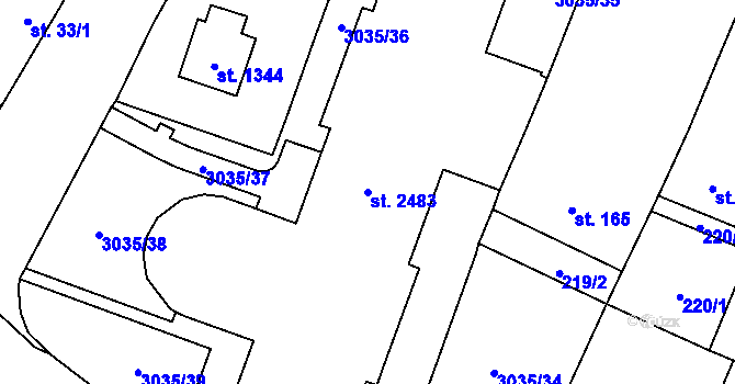 Parcela st. 2483 v KÚ Kateřinky u Opavy, Katastrální mapa