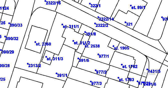 Parcela st. 2538 v KÚ Kateřinky u Opavy, Katastrální mapa