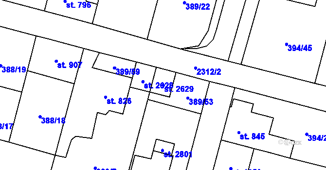 Parcela st. 2629 v KÚ Kateřinky u Opavy, Katastrální mapa