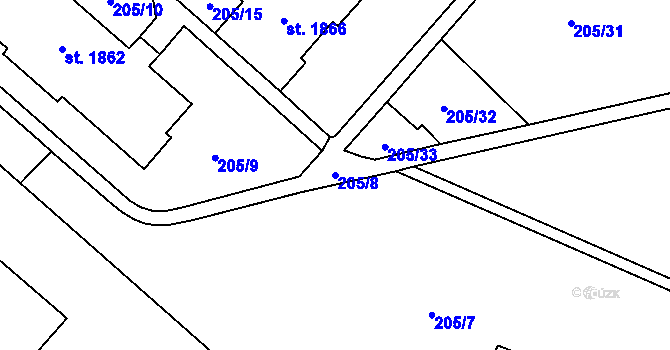 Parcela st. 205/8 v KÚ Kateřinky u Opavy, Katastrální mapa