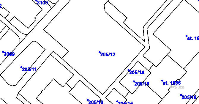 Parcela st. 205/12 v KÚ Kateřinky u Opavy, Katastrální mapa
