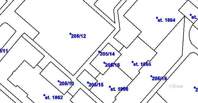 Parcela st. 205/14 v KÚ Kateřinky u Opavy, Katastrální mapa