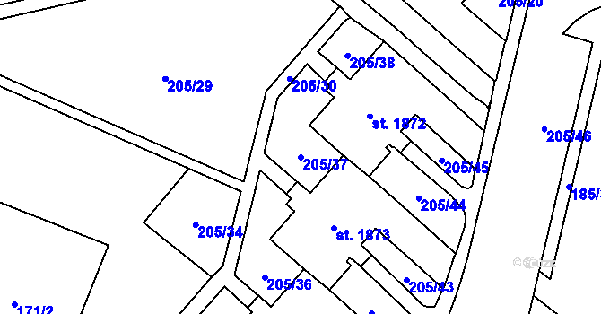 Parcela st. 205/37 v KÚ Kateřinky u Opavy, Katastrální mapa