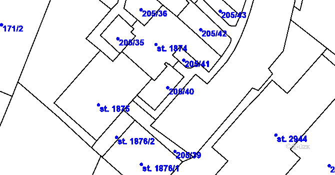 Parcela st. 205/40 v KÚ Kateřinky u Opavy, Katastrální mapa