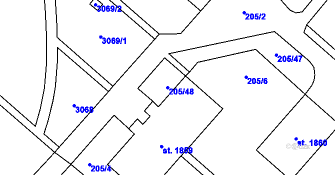 Parcela st. 205/48 v KÚ Kateřinky u Opavy, Katastrální mapa
