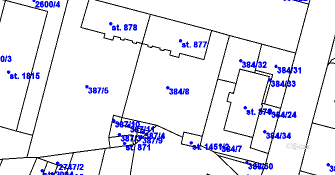 Parcela st. 384/8 v KÚ Kateřinky u Opavy, Katastrální mapa