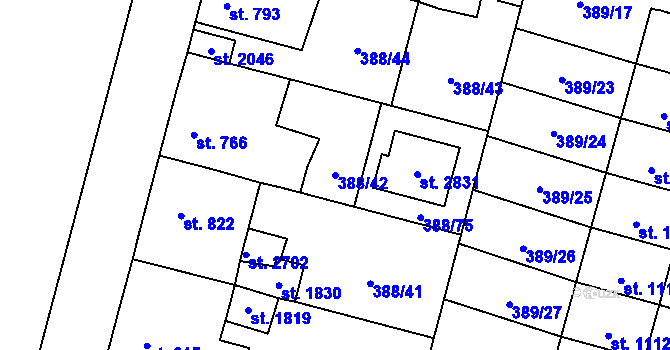Parcela st. 388/42 v KÚ Kateřinky u Opavy, Katastrální mapa