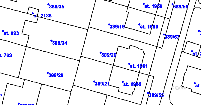 Parcela st. 389/20 v KÚ Kateřinky u Opavy, Katastrální mapa