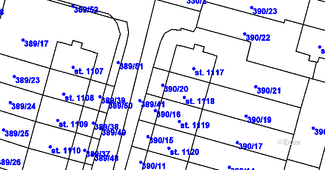 Parcela st. 390/20 v KÚ Kateřinky u Opavy, Katastrální mapa