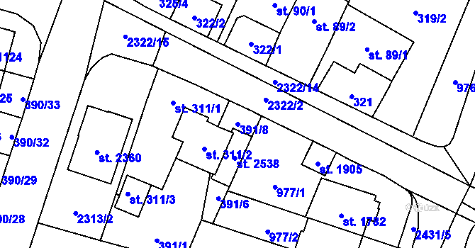 Parcela st. 391/8 v KÚ Kateřinky u Opavy, Katastrální mapa
