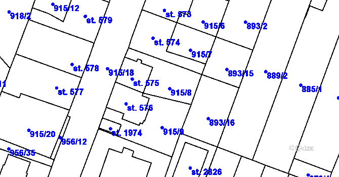 Parcela st. 915/8 v KÚ Kateřinky u Opavy, Katastrální mapa