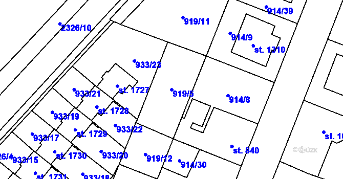 Parcela st. 919/5 v KÚ Kateřinky u Opavy, Katastrální mapa