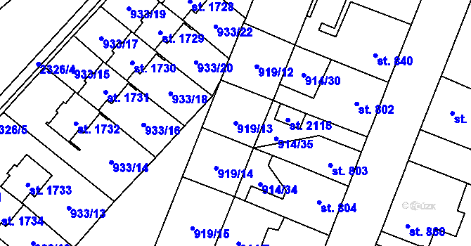 Parcela st. 919/13 v KÚ Kateřinky u Opavy, Katastrální mapa