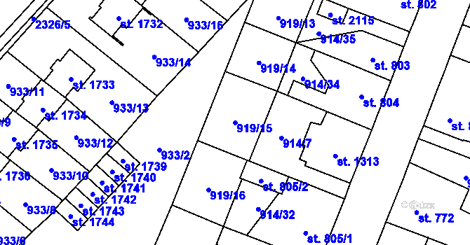 Parcela st. 919/15 v KÚ Kateřinky u Opavy, Katastrální mapa