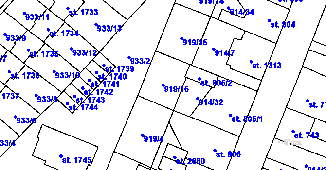 Parcela st. 919/16 v KÚ Kateřinky u Opavy, Katastrální mapa