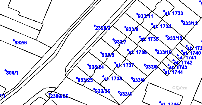 Parcela st. 933/5 v KÚ Kateřinky u Opavy, Katastrální mapa