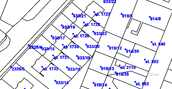 Parcela st. 933/20 v KÚ Kateřinky u Opavy, Katastrální mapa