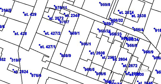 Parcela st. 956/1 v KÚ Kateřinky u Opavy, Katastrální mapa