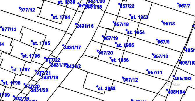Parcela st. 957/20 v KÚ Kateřinky u Opavy, Katastrální mapa