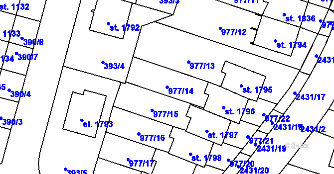 Parcela st. 977/14 v KÚ Kateřinky u Opavy, Katastrální mapa