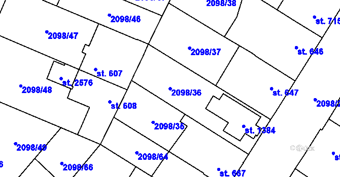 Parcela st. 2098/36 v KÚ Kateřinky u Opavy, Katastrální mapa