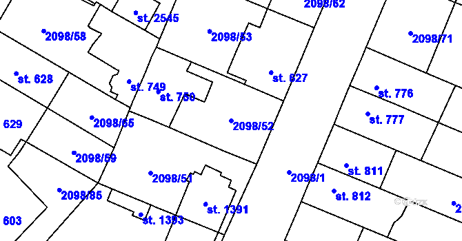 Parcela st. 2098/52 v KÚ Kateřinky u Opavy, Katastrální mapa