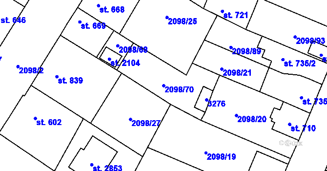 Parcela st. 2098/70 v KÚ Kateřinky u Opavy, Katastrální mapa