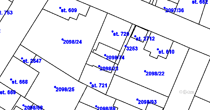 Parcela st. 2098/74 v KÚ Kateřinky u Opavy, Katastrální mapa