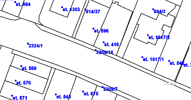 Parcela st. 2308/18 v KÚ Kateřinky u Opavy, Katastrální mapa