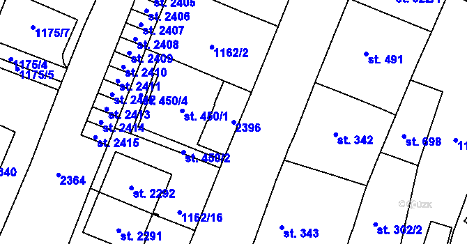 Parcela st. 2396 v KÚ Kateřinky u Opavy, Katastrální mapa
